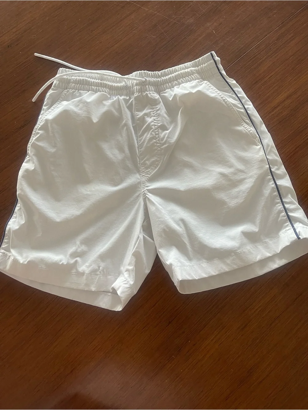 Vtg JCrew Men's White Swim Trunks with Side Stripe